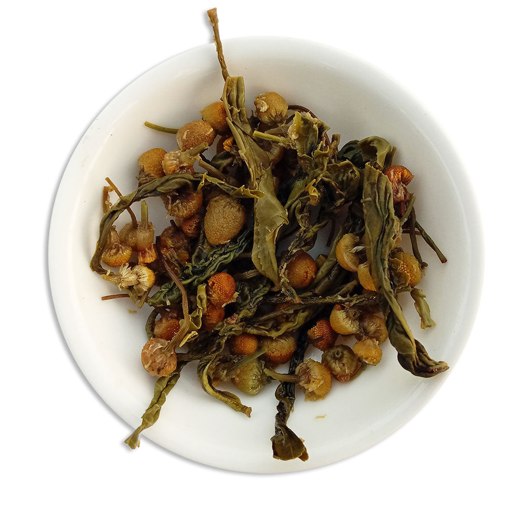 Organic Chamomile Green Sunshine Tea - Wet Leaves