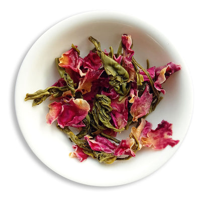 Organic Rose Green Tea : Rose Green Allure - Wet Leaves